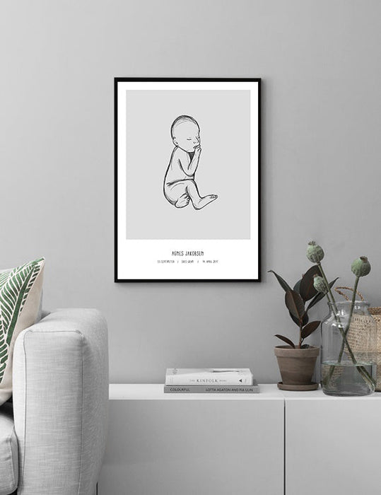 Geboorte -poster met baby en de informatie van het kind