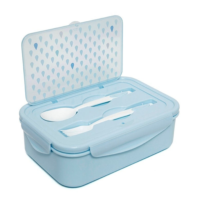 Lunchbox met bestek, blauw