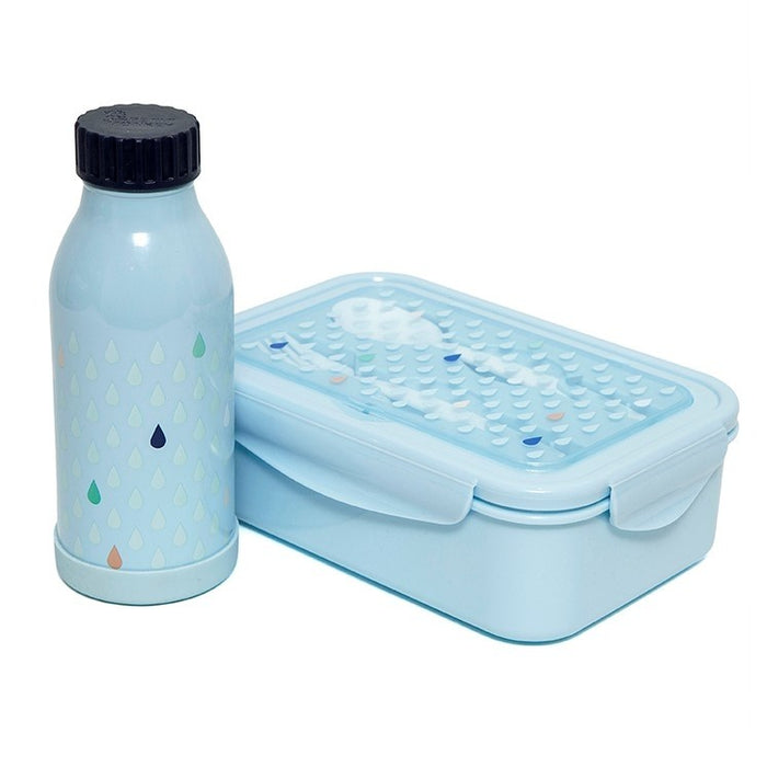 Lunchbox met bestek, blauw