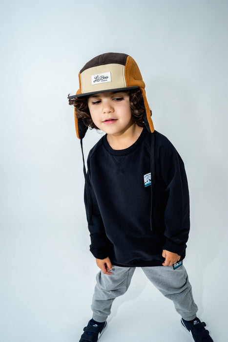 Cap, Block Fleece 5-Panel met oren-Bruin (maat M, 1,5-3 jaar)