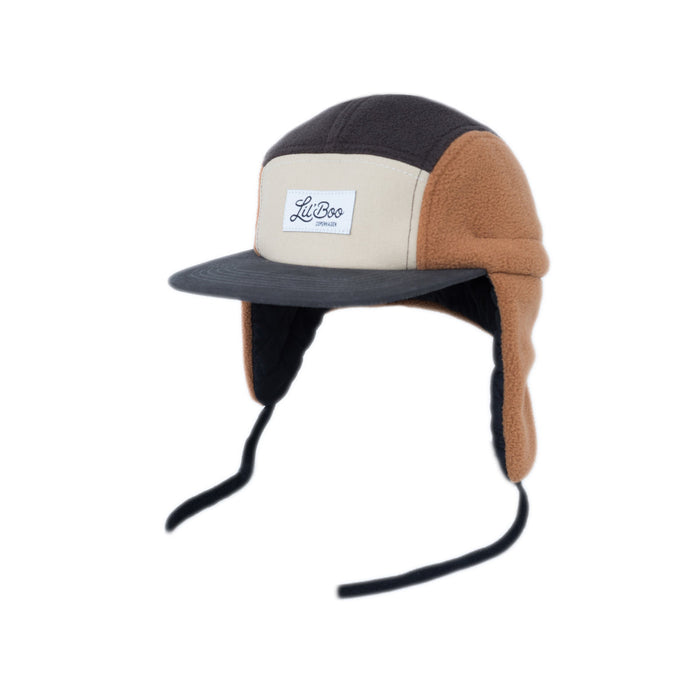 Cap, Block Fleece 5-Panel met oren-Bruin (maat L, 4-7 jaar)