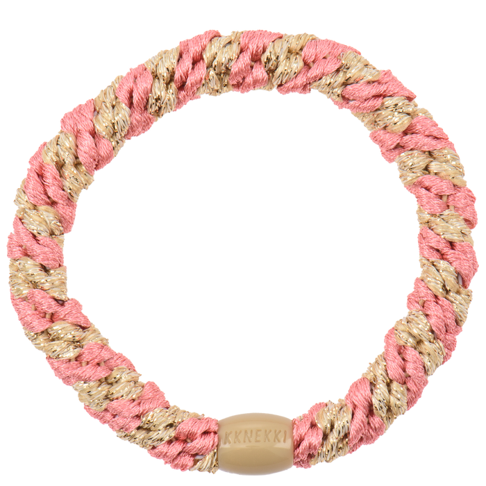 Bon Dep Kknekki Hair Elastic - vervaagde Rose / Beige Glitter Stripe