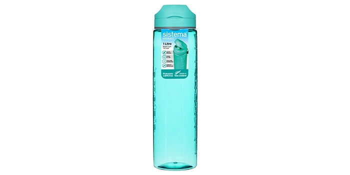 Drinkfles met meeteenheid - groenblauw (1 liter)