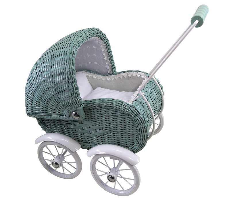 Small Doll's Carriage, Wicker - Dusty Green