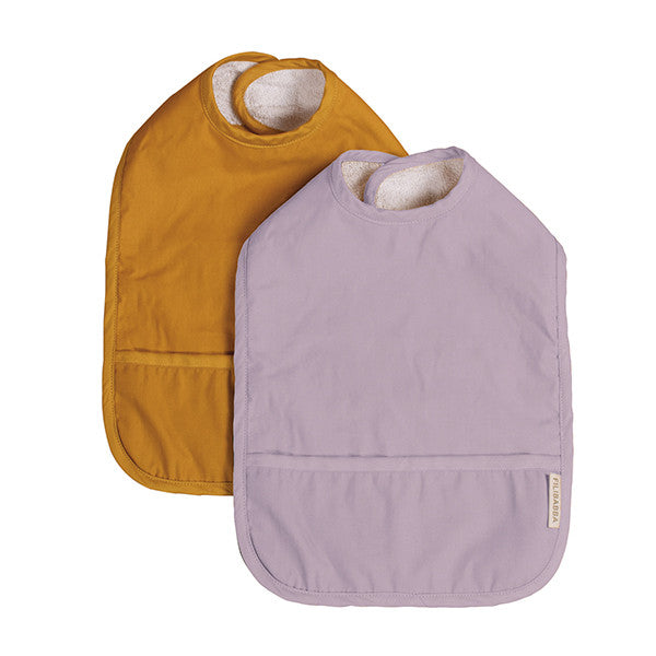 Bib 2 pack, gouden mosterd / licht lavendel