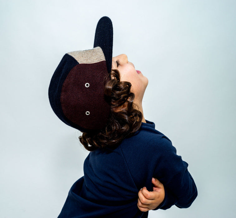 Cap, blokwol 5-panel-bruin (maat M, 1,5-3 jaar)