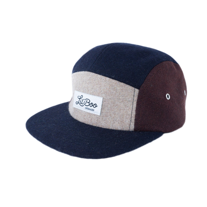 Cap, blokwol 5-panel-bruin (maat XL, 7-14 jaar)