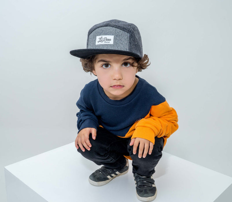 Cap, blokwol 5-panel-grijs (maat M, 1,5-3 jaar)