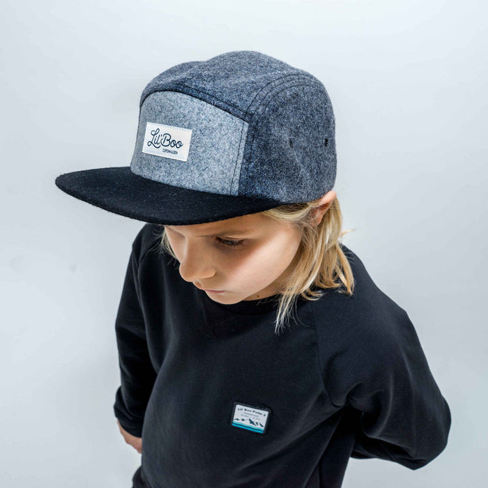 Cap, blokwol 5-panel-grijs (maat XL, 7-14 jaar)