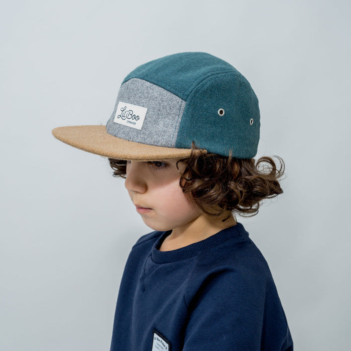 Cap, blokwol 5-panel-groen (maat M, 1,5-3 jaar)