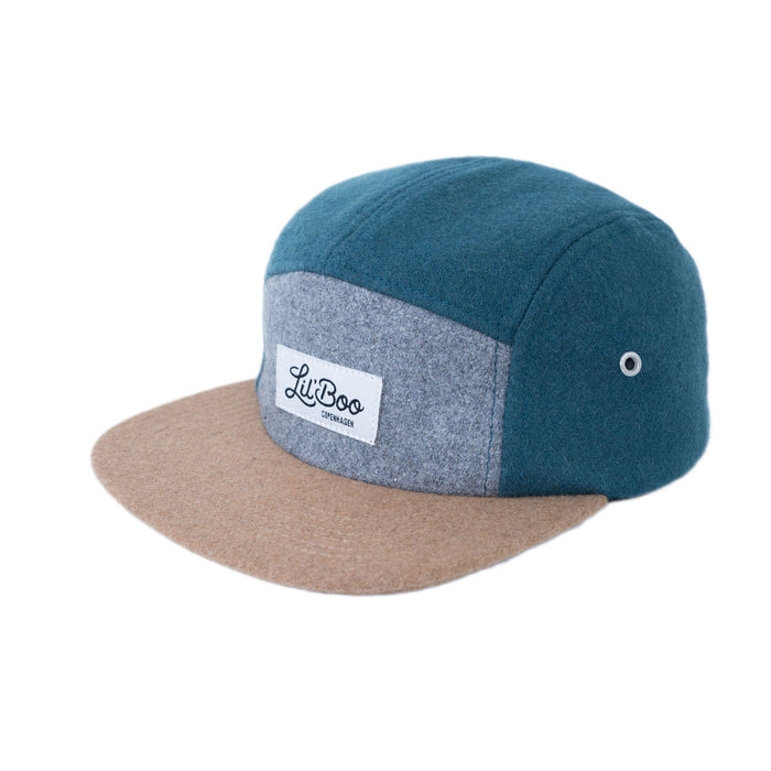 Cap, blokwol 5-panel-groen (maat L, 4-7 jaar)