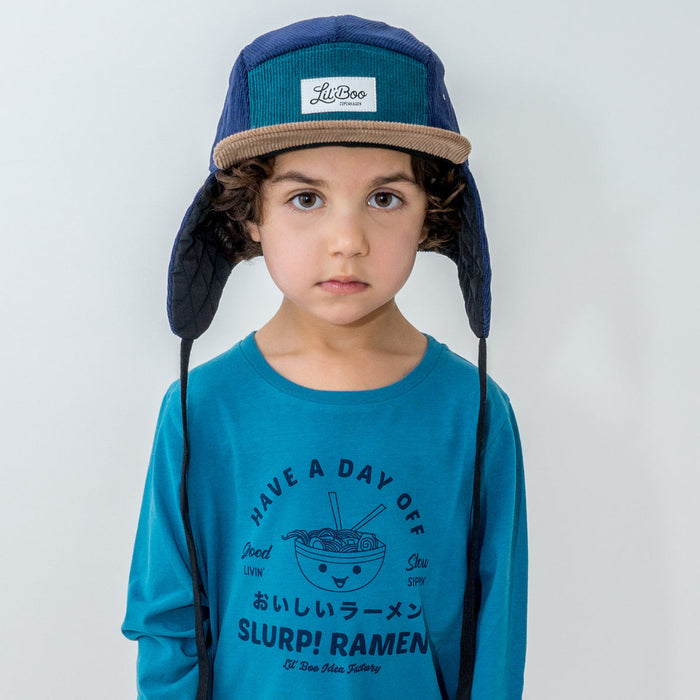 Dop, corduroy blok 5-panel met oren-groen (maat m, 1,5-3 jaar)