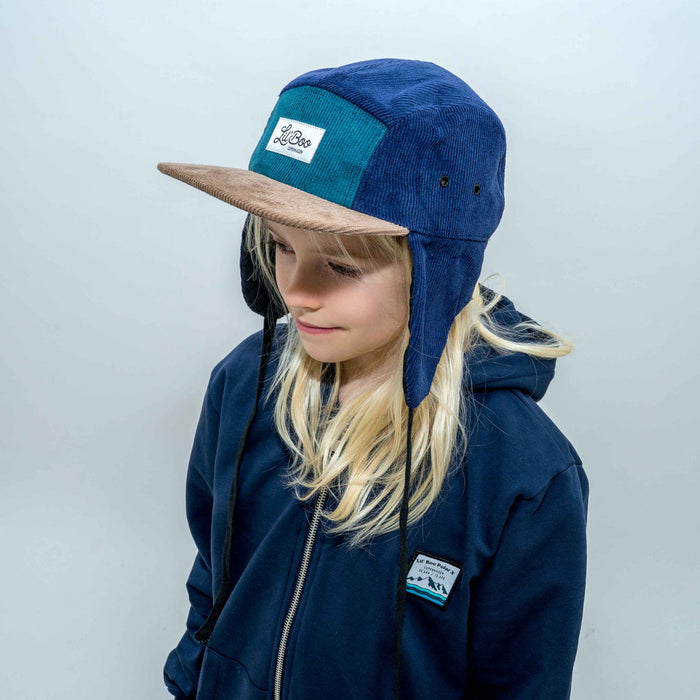 Dop, corduroy blok 5-panel met oren-groen (maat m, 1,5-3 jaar)