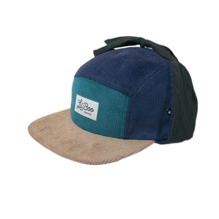 Dop, corduroy blok 5-panel met oren-groen (maat m, 1,5-3 jaar)