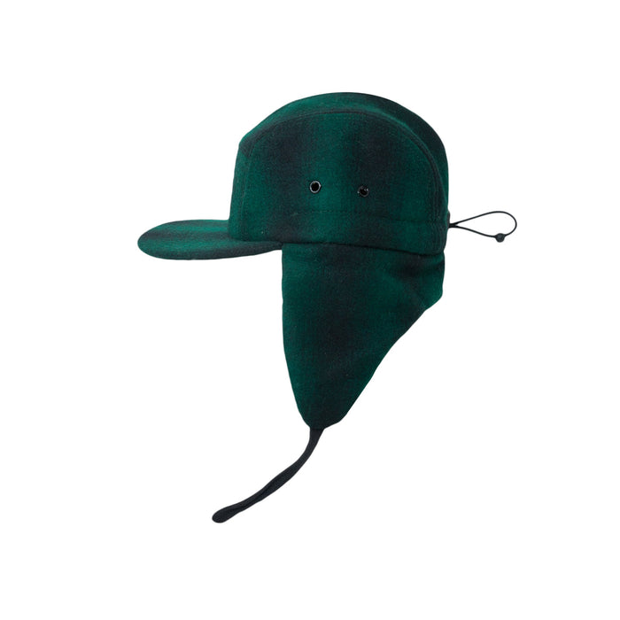 Cap, wol 5-panel met oren-groen / zwart (maat L, 4-7 jaar)