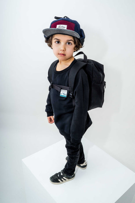 Cap, wollen blok 5-panel met oren-bordeaux / grijs / marine (maat m, 1,5-3 jaar)