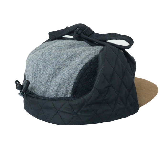 Cap, wollen blok 5-panel met oren-grijs/blauw (maat L, 4-7 jaar)