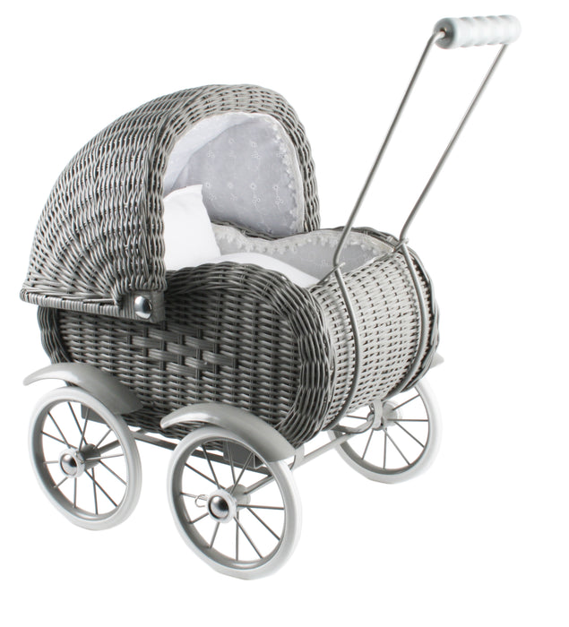 Small Doll's Carriage, Wicker - Gray