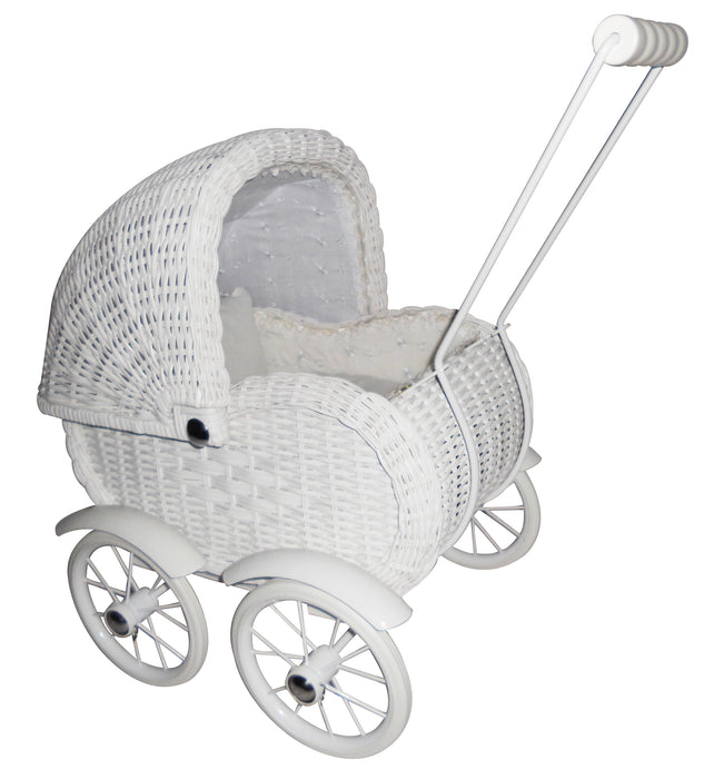 Small Doll's Carriage, Wicker - White