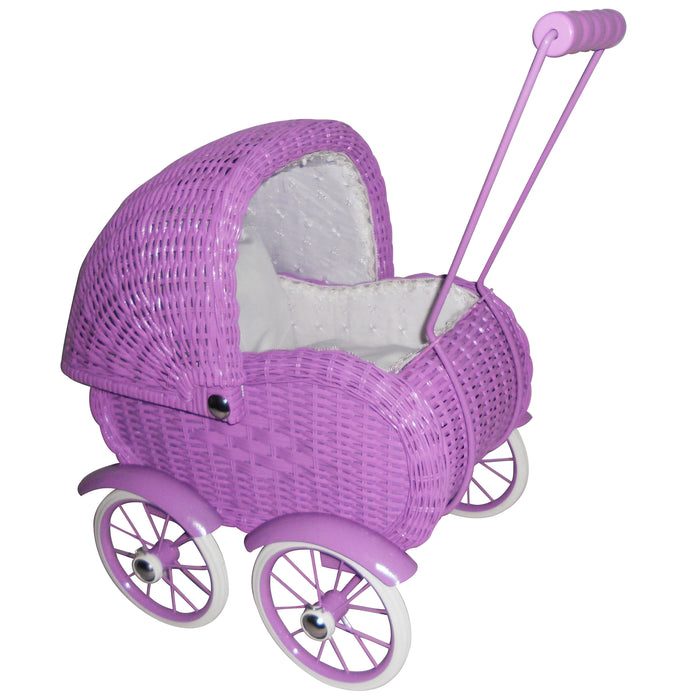 Small Doll's Carriage, Wicker - Pink