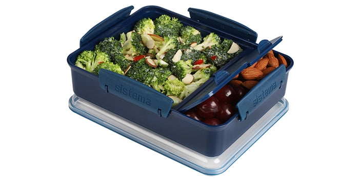 Lunchbox met 3 compartimenten, blauw