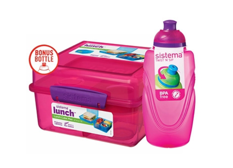 Lunchbox met emmer en waterfles, 2 l. (Roze)