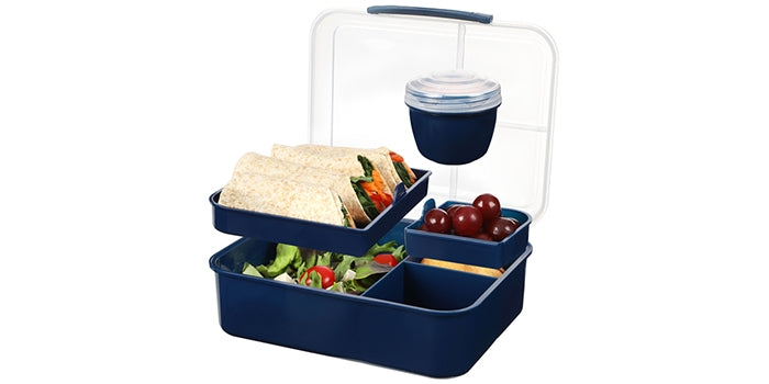 Verdeelde lunchbox incl. kopje, blauw