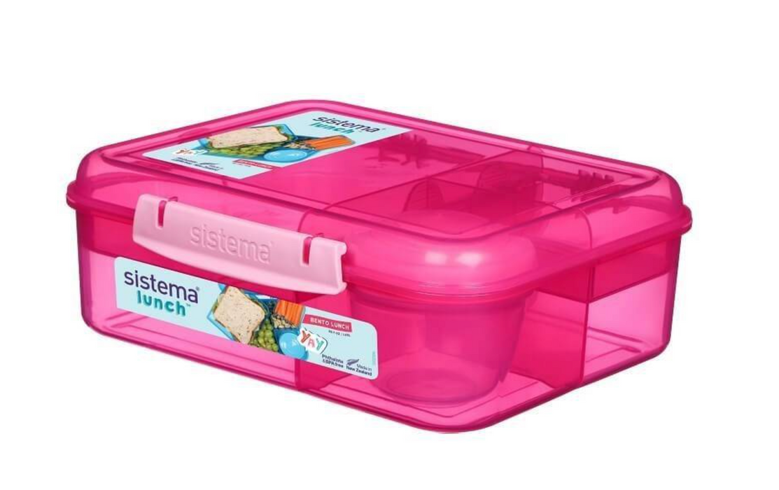 Verdeelde lunchbox incl. kopje - roze