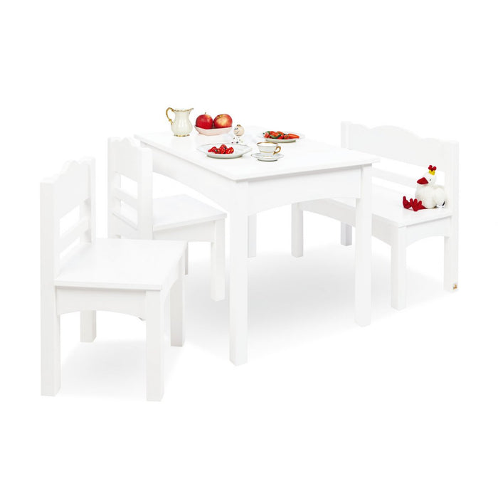 Kindertafel, bank en stoelen set, Martha - wit gelakt hout