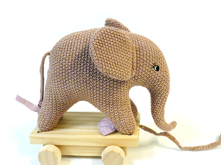 Pull-along-olifant, roze/goud