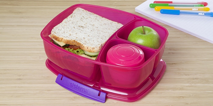 Grote lunchbox met 3 compartimenten incl. kopje - roze