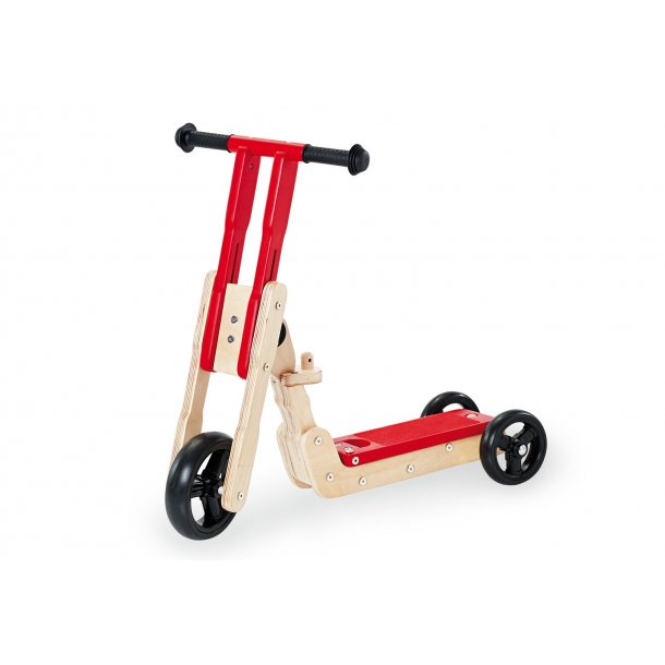Combi scooter / driewieler, theo - natuurlijk / rood