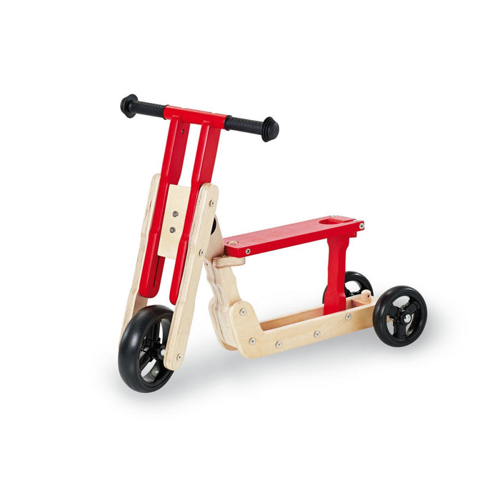 Combi scooter / driewieler, theo - natuurlijk / rood
