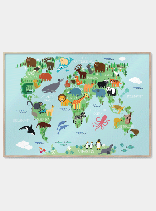 World Map with Animals Poster, M (50x70, B2)